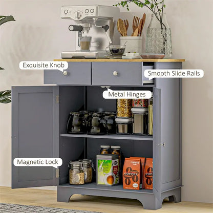Double Door Sideboard Buffet Cabinet with Drawers and Adjustable Shelf