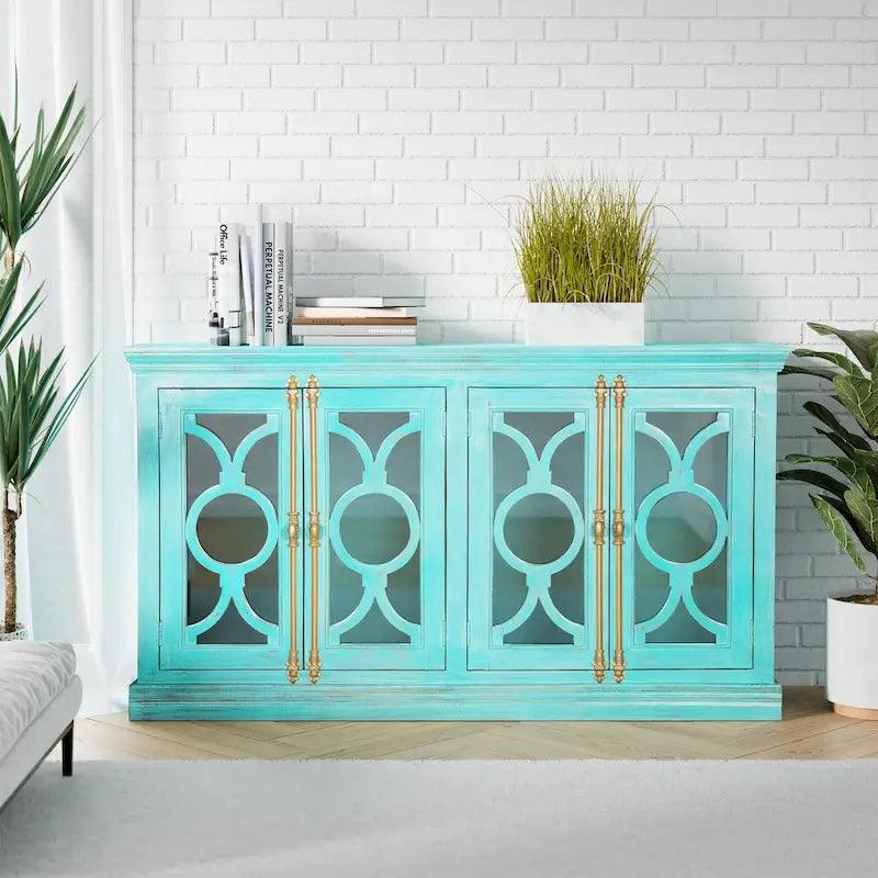 Maadze 71 4-Glass Door Kitchen Accent Buffet Sideboard Cabinet