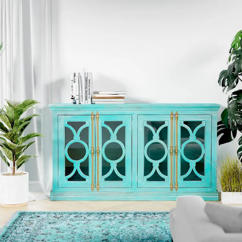 Maadze 71 4-Glass Door Kitchen Accent Buffet Sideboard Cabinet