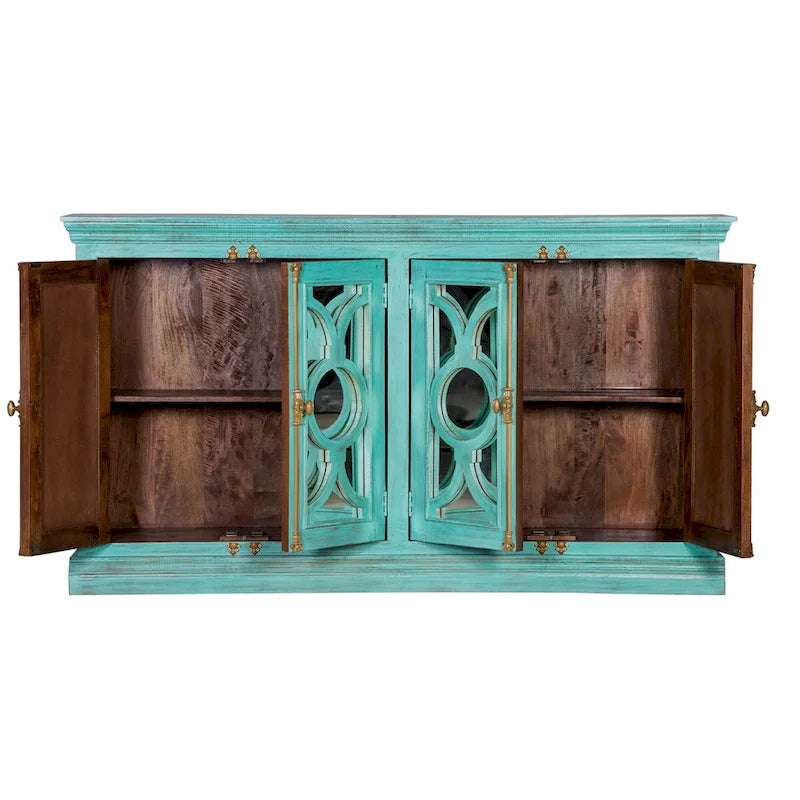 Maadze 71 4-Glass Door Kitchen Accent Buffet Sideboard Cabinet