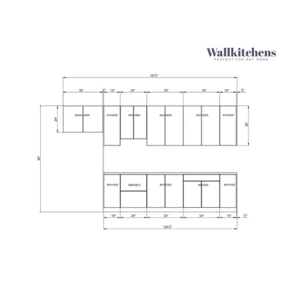 Kitchen Timeless Collection White Gloss Color Base Size 13Ft Wide - 157x24