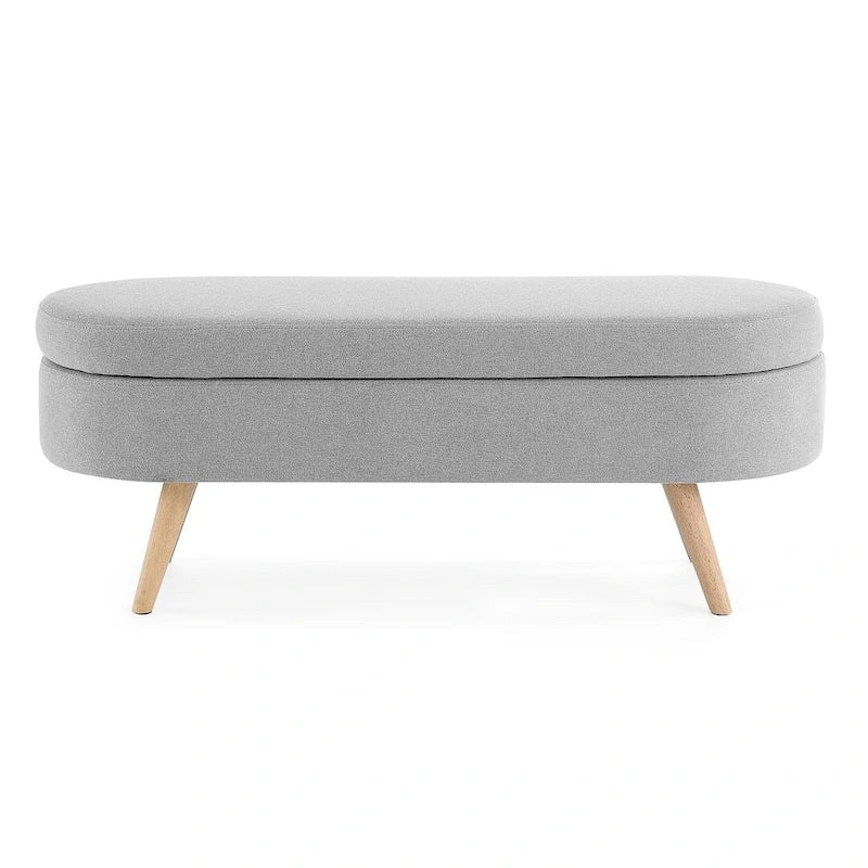 Modern Oval Storage Bench with Wood Legs