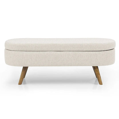 Modern Oval Storage Bench with Wood Legs