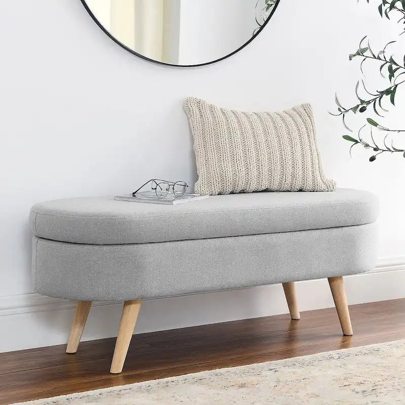 Modern Oval Storage Bench with Wood Legs