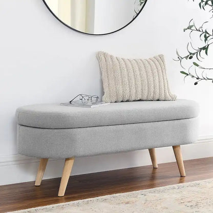 Modern Oval Storage Bench with Wood Legs