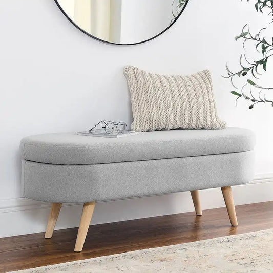 Modern Oval Storage Bench with Wood Legs