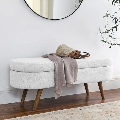 Modern Oval Storage Bench with Wood Legs