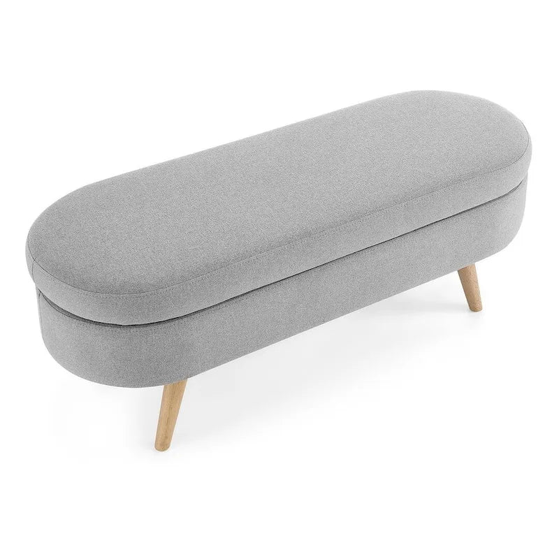 Modern Oval Storage Bench with Wood Legs