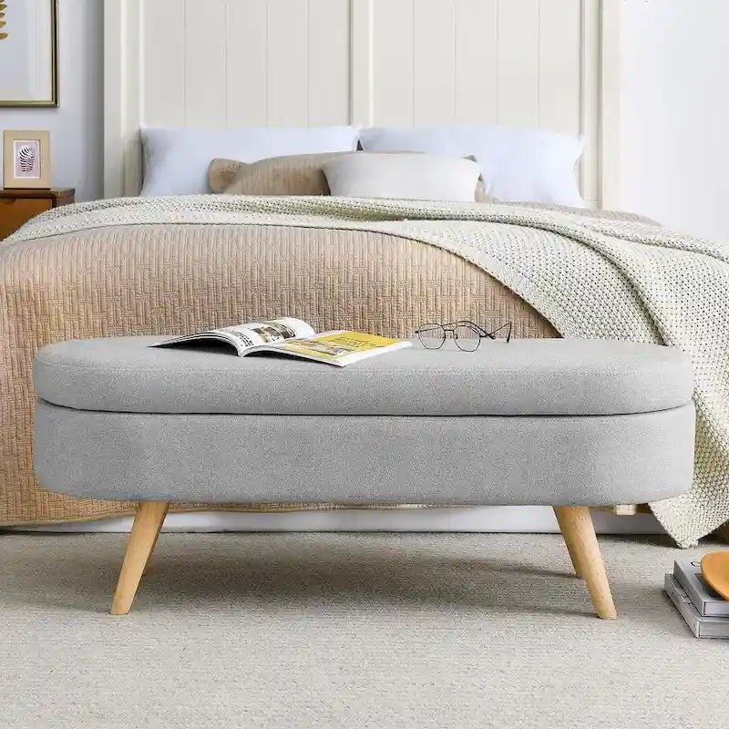 Modern Oval Storage Bench with Wood Legs
