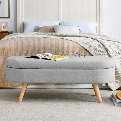 Modern Oval Storage Bench with Wood Legs