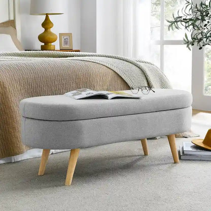 Modern Oval Storage Bench with Wood Legs