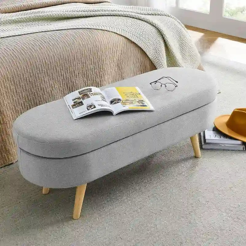 Modern Oval Storage Bench with Wood Legs