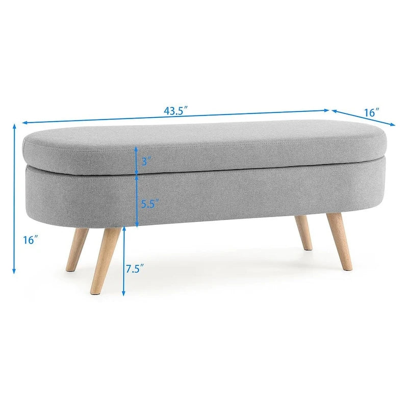 Modern Oval Storage Bench with Wood Legs
