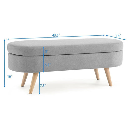 Modern Oval Storage Bench with Wood Legs