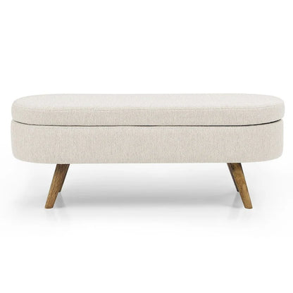 Modern Oval Storage Bench with Wood Legs