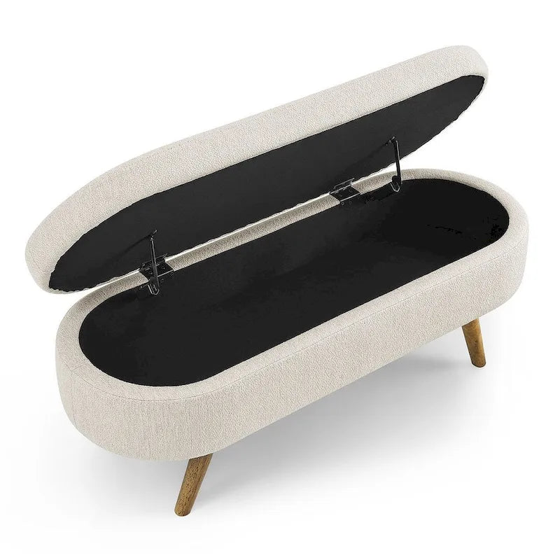 Modern Oval Storage Bench with Wood Legs