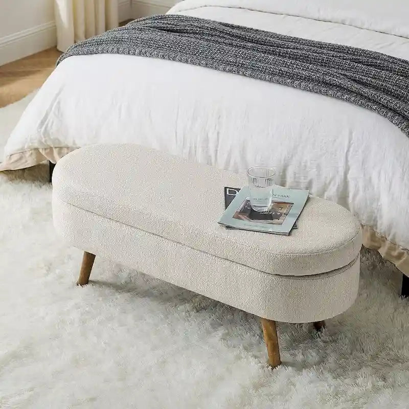 Modern Oval Storage Bench with Wood Legs