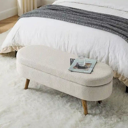 Modern Oval Storage Bench with Wood Legs