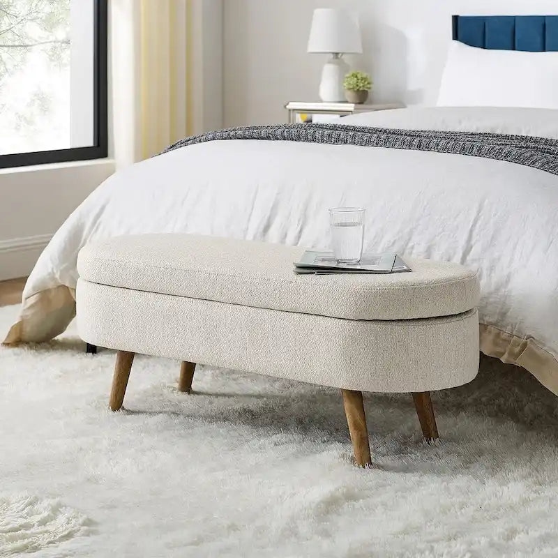 Modern Oval Storage Bench with Wood Legs