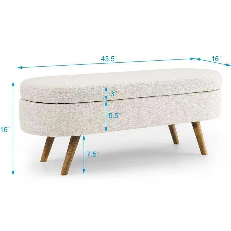 Modern Oval Storage Bench with Wood Legs