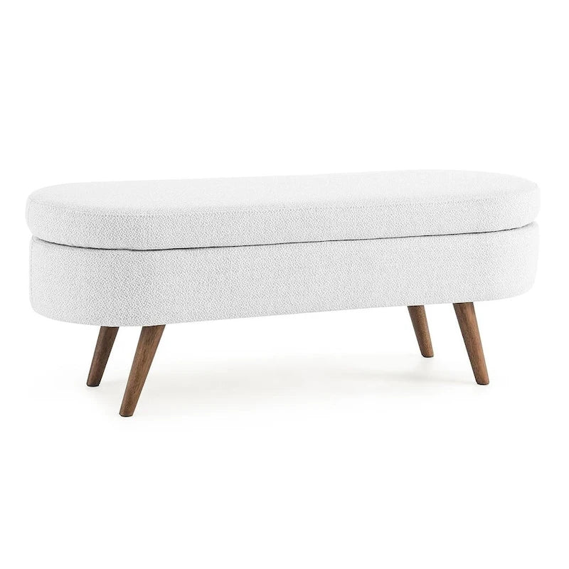 Modern Oval Storage Bench with Wood Legs