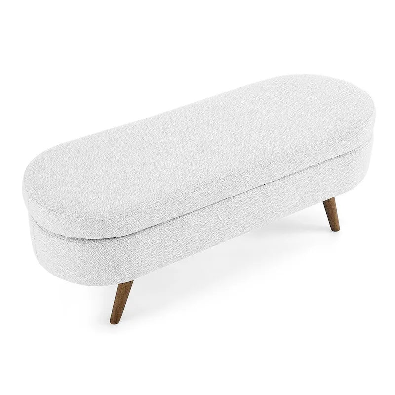 Modern Oval Storage Bench with Wood Legs