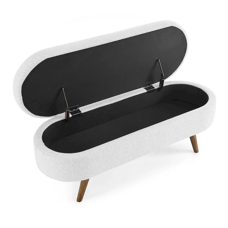 Modern Oval Storage Bench with Wood Legs