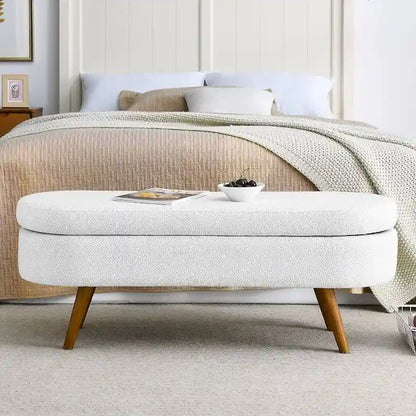 Modern Oval Storage Bench with Wood Legs