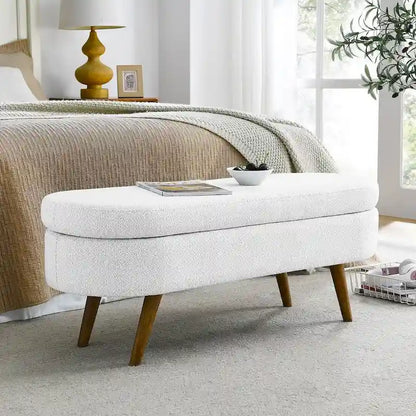 Modern Oval Storage Bench with Wood Legs