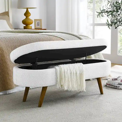 Modern Oval Storage Bench with Wood Legs