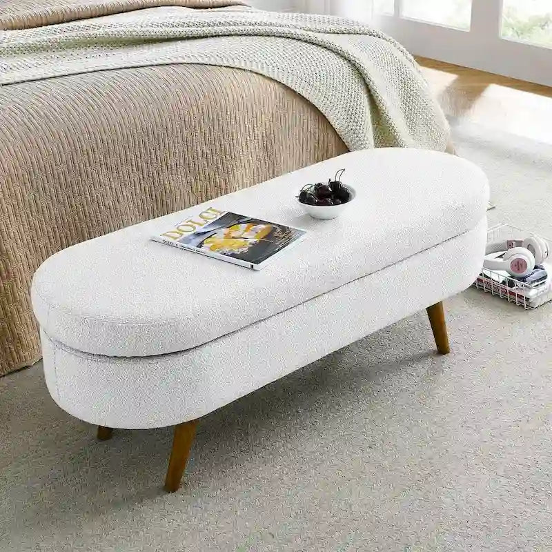 Modern Oval Storage Bench with Wood Legs
