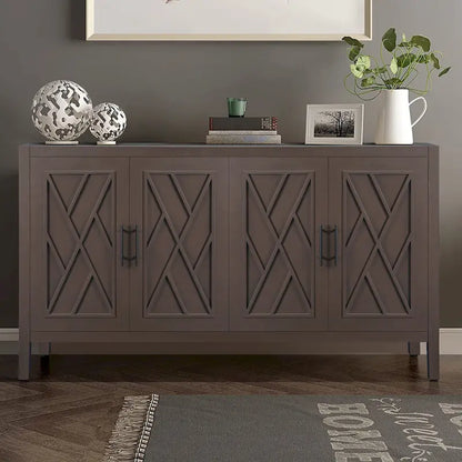 4 Door Wooden Twill Sideboard American Country Vintage Old Living Room Dining Room Hallway Entryway Cabinet