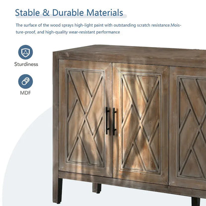 4 Door Wooden Twill Sideboard American Country Vintage Old Living Room Dining Room Hallway Entryway Cabinet