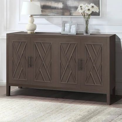 4 Door Wooden Twill Sideboard American Country Vintage Old Living Room Dining Room Hallway Entryway Cabinet