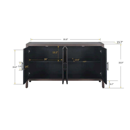 4 Door Wooden Twill Sideboard American Country Vintage Old Living Room Dining Room Hallway Entryway Cabinet