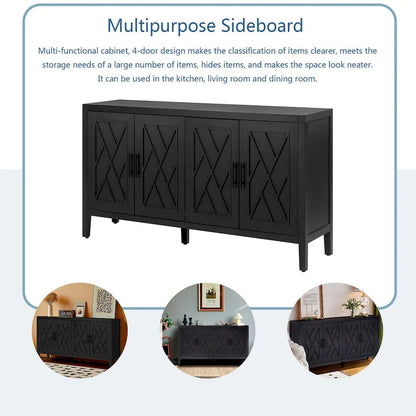 4 Door Wooden Twill Sideboard American Country Vintage Old Living Room Dining Room Hallway Entryway Cabinet