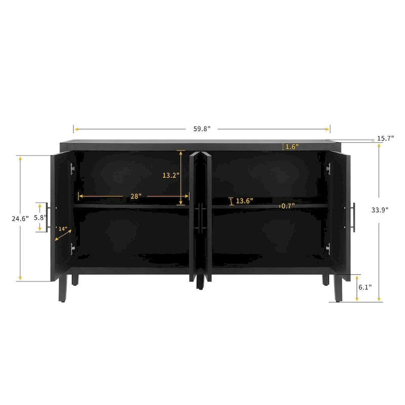 4 Door Wooden Twill Sideboard American Country Vintage Old Living Room Dining Room Hallway Entryway Cabinet