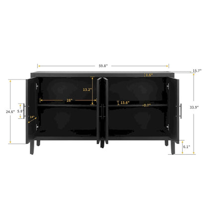 4 Door Wooden Twill Sideboard American Country Vintage Old Living Room Dining Room Hallway Entryway Cabinet