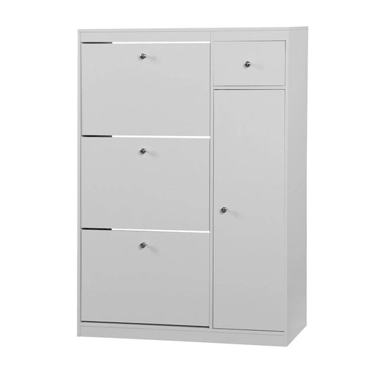 Shoe Cabinet, Freestanding Tipping Bucket Shoe Rack Organizer with 3 Flip Drawers,Entryway Narrow Storage with Adjustable Shelf