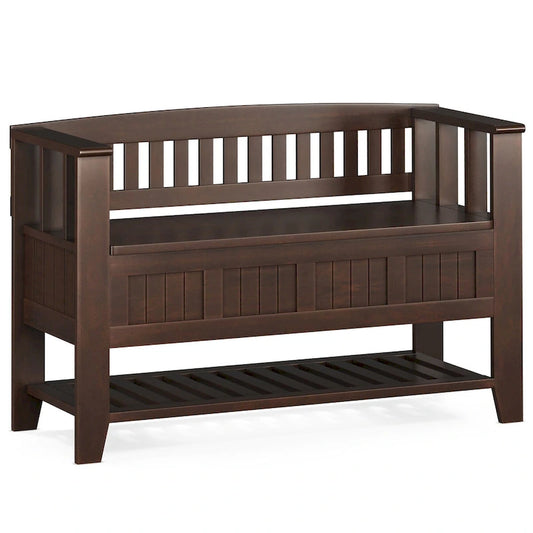 WYNDENHALL Normandy SOLID WOOD 48 inch Wide Transitional Entryway Storage Bench in Brunette Brown - 17 D x 48 W x 27.2 H
