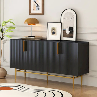 TREXM Modern Elegant 4-door Sideboard Gold Metal Handle Buffet Cabinet for Dining Room, Living Room, Bedroom, Hallway