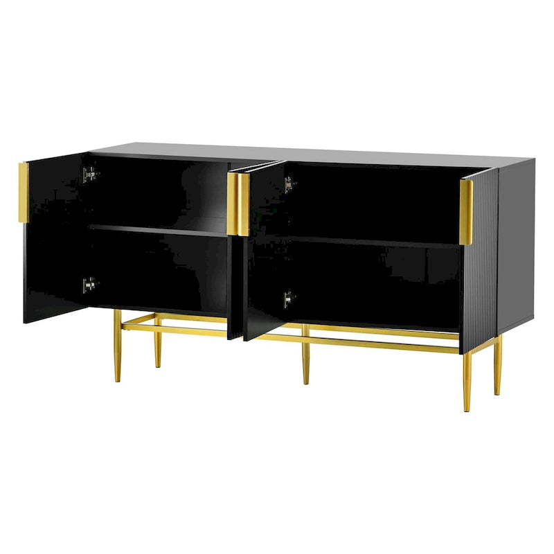 TREXM Modern Elegant 4-door Sideboard Gold Metal Handle Buffet Cabinet for Dining Room, Living Room, Bedroom, Hallway