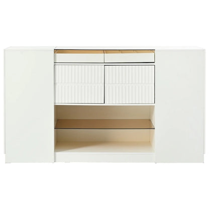 Multi-Functional Island Vanity Dresser and Storage Cabinet with Glass Tabletop, Display Shelf,6 Drawers