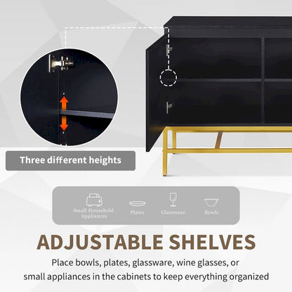 Minimalist & Luxury Cabinet Two Door Sideboard with Gold Metal Legs for Living Room, Dining Room