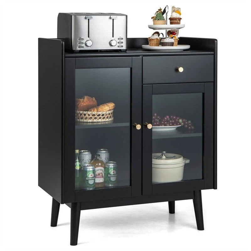 Black Buffet Cabinet with Storage - 16D x 31.5W x 37H
