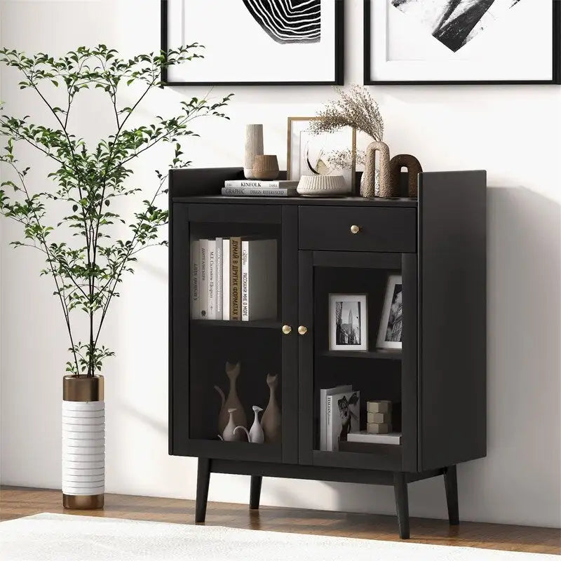 Black Buffet Cabinet with Storage - 16D x 31.5W x 37H
