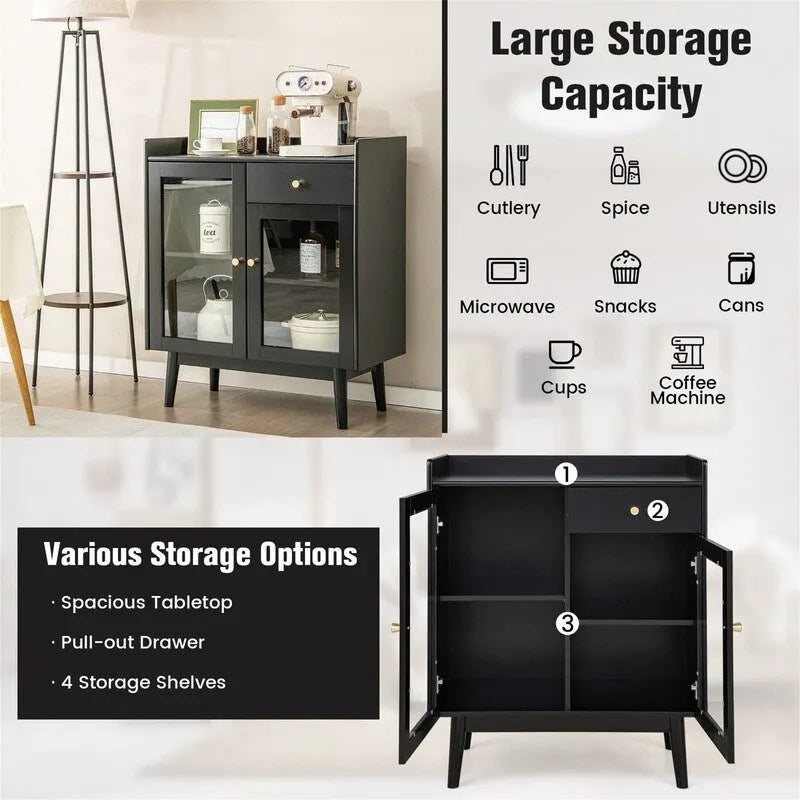 Black Buffet Cabinet with Storage - 16D x 31.5W x 37H