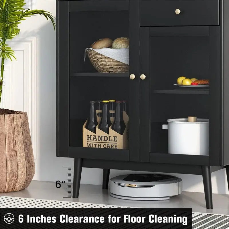 Black Buffet Cabinet with Storage - 16D x 31.5W x 37H