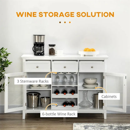 Coffee Bar Cabinet w/Drawers,Wine Rack,Stemware Racks,Buffet Cabinet