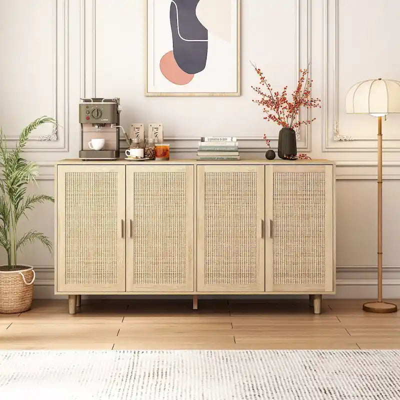 62.20 Elegant and Functional 4-Door Rattan Decorative Storage Cabinet,for Bedroom,Living Room,Office,Easy Assembly